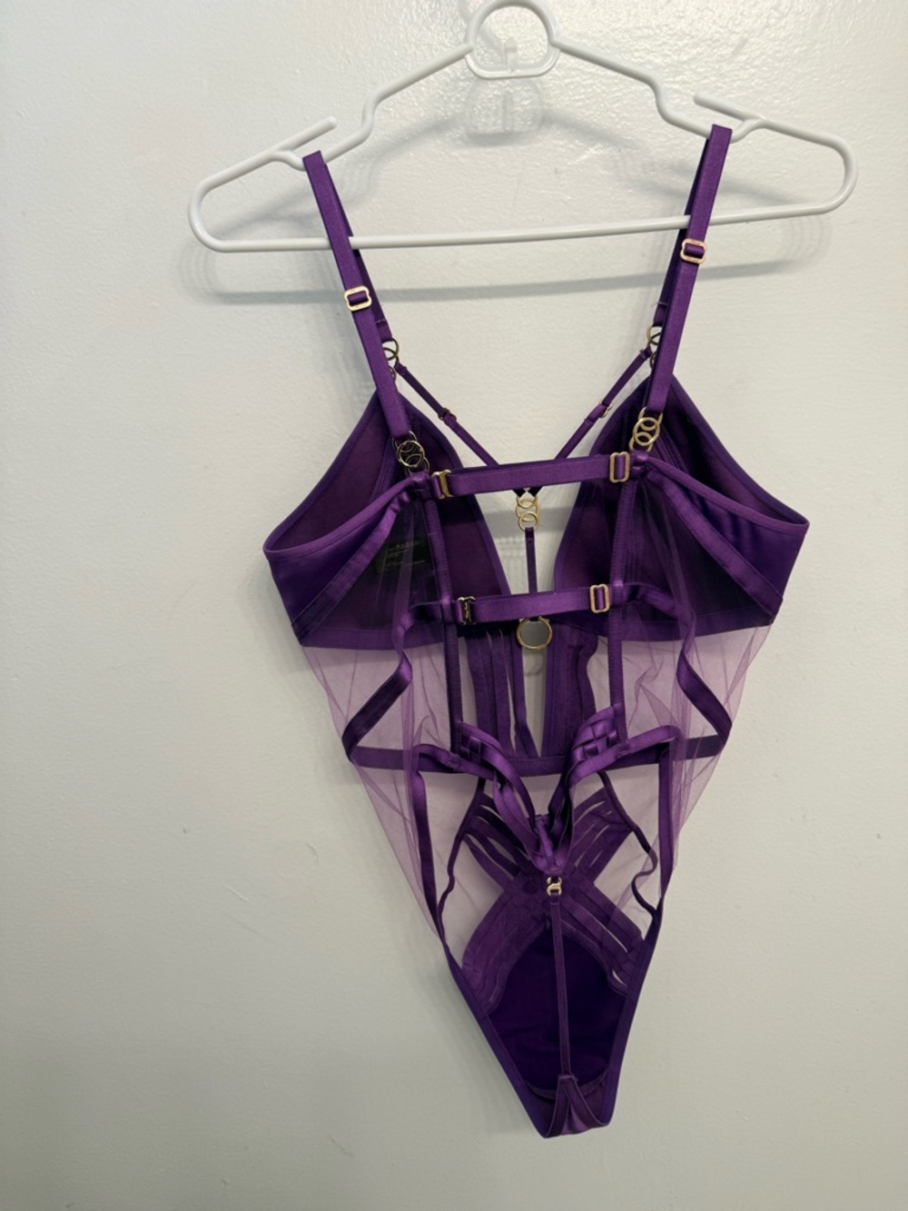 Honey Birdette -Tamara Purple Strappy Satin Bodysuit XXL (M) - Picture 4 of 6